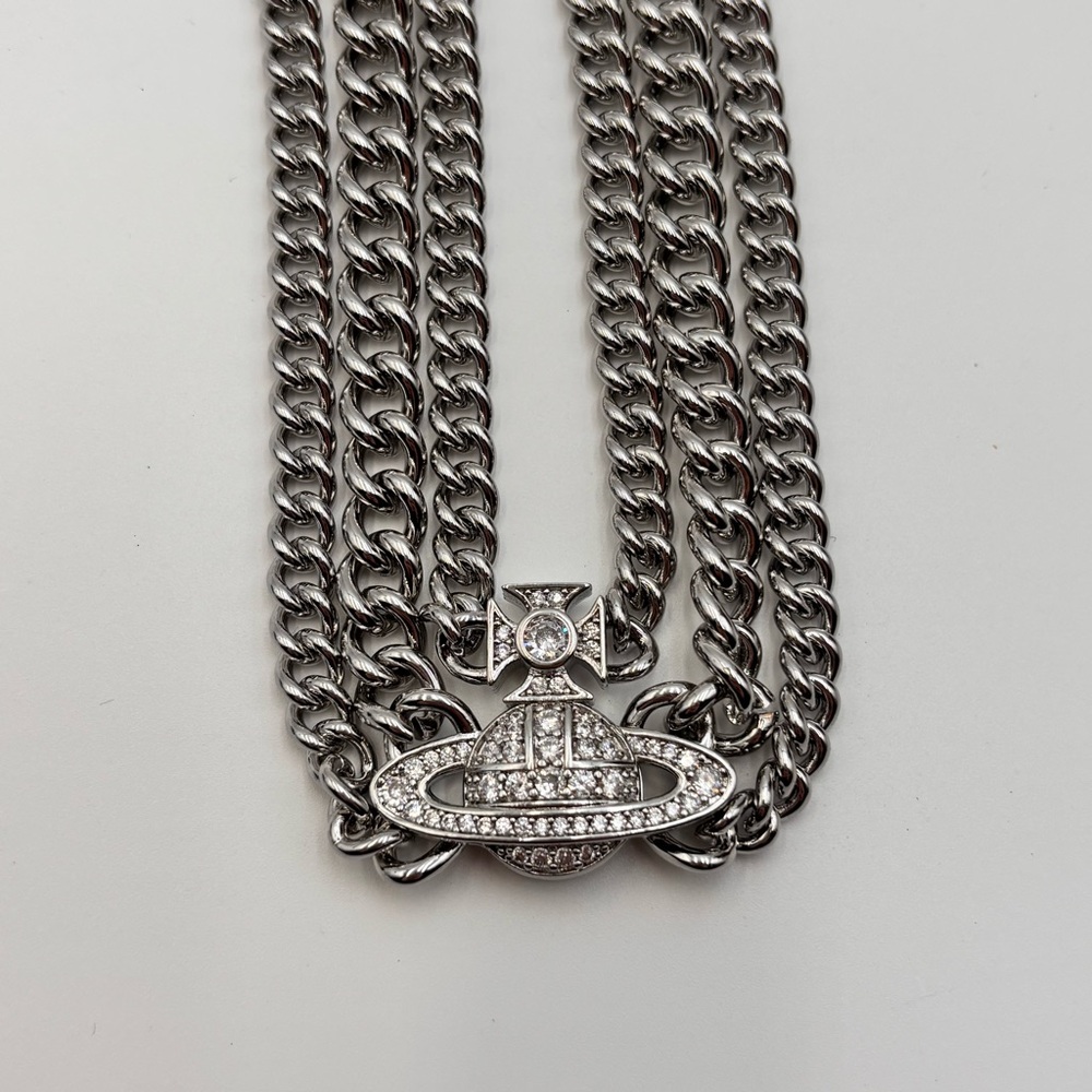 Vivienne Westwood Graziela Orb Multi Chain Choker Necklace Silver Tone Crystal - Picture 3 of 9